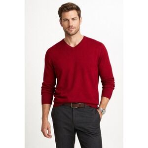 Glen Royal Cashmere Sweater Mens Large Red V-Neck Pullover